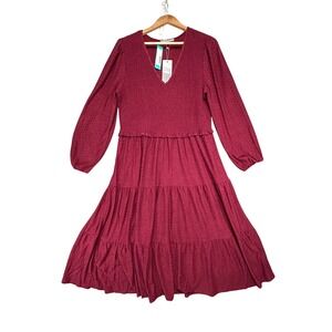 Daniel Rainn Shelby V Neck Dress Jewel Tone Purple Smocked Tiered Midi XL